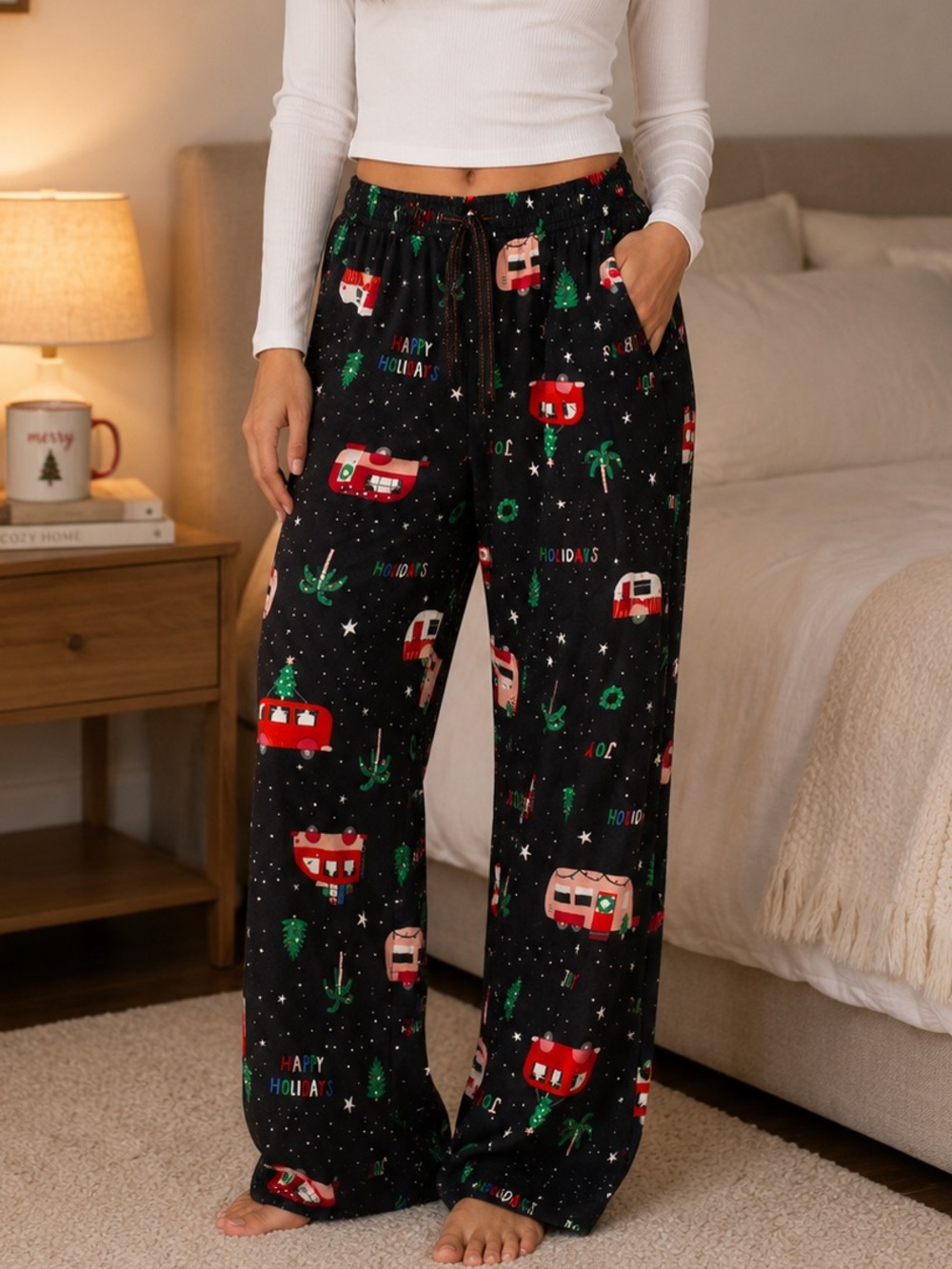 Old Navy women's pajama pants Holiday Campers Mid-Rise Flannel drawstring large